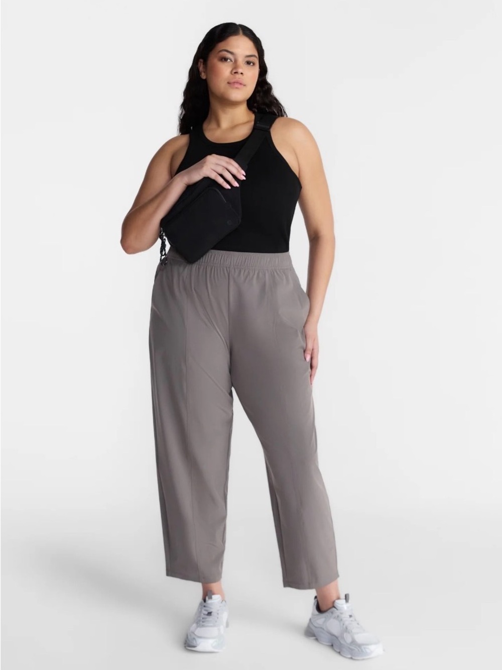 Avia Cropped Relaxed Ankle Pants in Taupe Gray